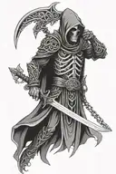 grim reaper wearing celtic armor with chain wrapping around  tattoo design idea