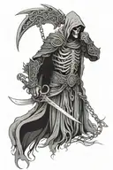 grim reaper wearing celtic armor with chain wrapping around  tattoo design idea