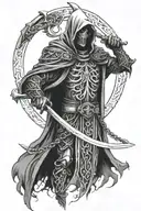 grim reaper wearing celtic armor with chain wrapping around  tattoo design idea