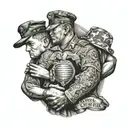 Marine corps emblem semper Fi Dad holding hands with son tattoo design idea