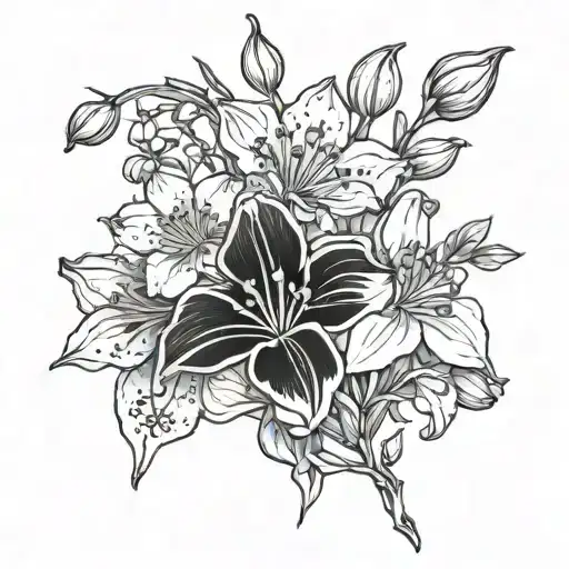 carnation snowdrop marigold cosmo bouquet   tattoo design idea