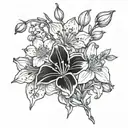 carnation snowdrop marigold cosmo bouquet   tattoo design idea
