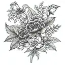 carnation snowdrop marigold cosmo bouquet   tattoo design idea