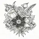 carnation snowdrop marigold cosmo bouquet   tattoo design idea