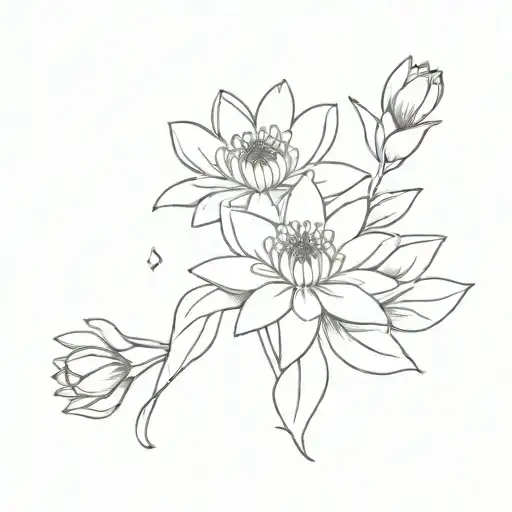 waterlilly and daisy bouquet tattoo design idea