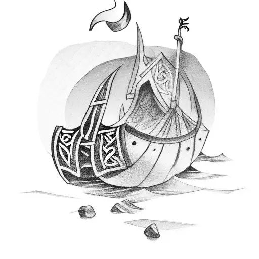 Viking boat, and runes tattoo design idea