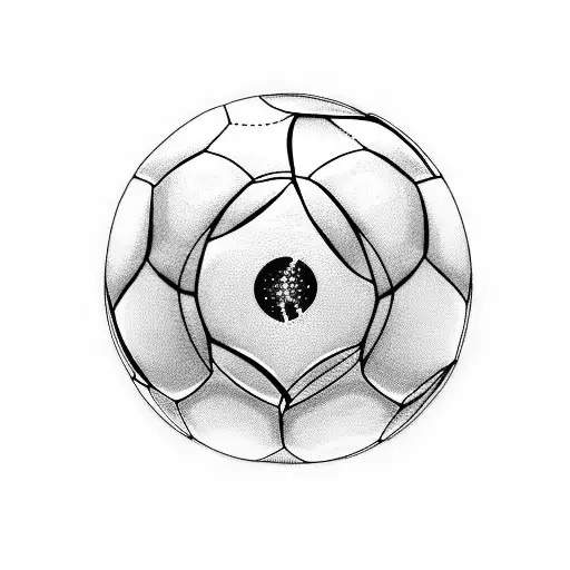 A dotwork tattoo of a football and soccer ball merging into a celestial globe, symbolizing the client's passion for both sports and astronomy tattoo design idea