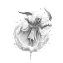 a ghost (like robe kid)  with flying hands tattoo design idea