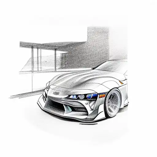 the girl next to the toyota supra car tattoo design idea