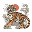 tiger and Japanese red sun rising tattoo design idea