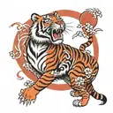 tiger and Japanese red sun rising tattoo design idea