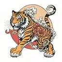 tiger and Japanese red sun rising tattoo design idea