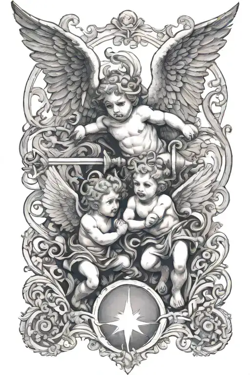 cherub angels fighting demons tattoo design idea