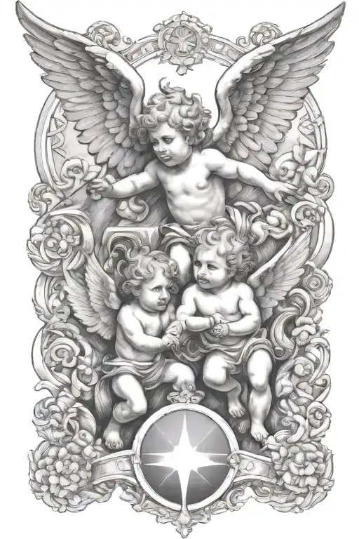cherub angels rising up from a mountain tattoo design idea