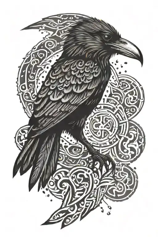 Nordic Runes Crow flying tattoo design idea