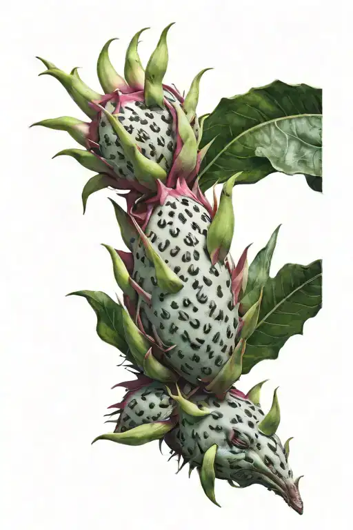dragonfruit growing on thick vine with dragon head tattoo design idea