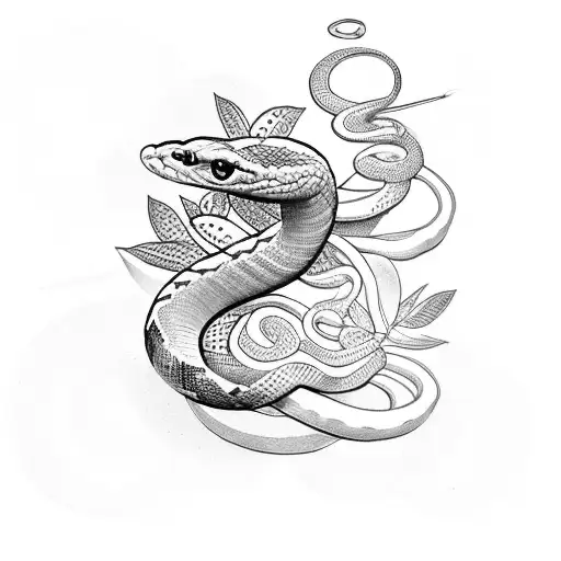 snake with red flowers and doves tattoo design idea