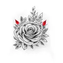 snake with red flowers and doves tattoo design idea