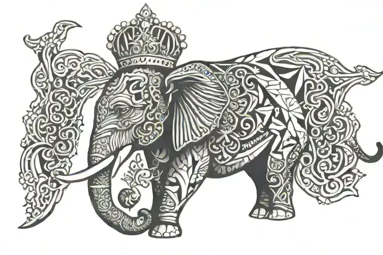 elephant head with crown tattoo design idea