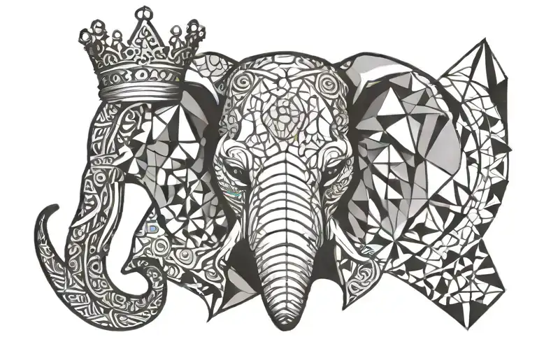 elephant head with crown tattoo design idea