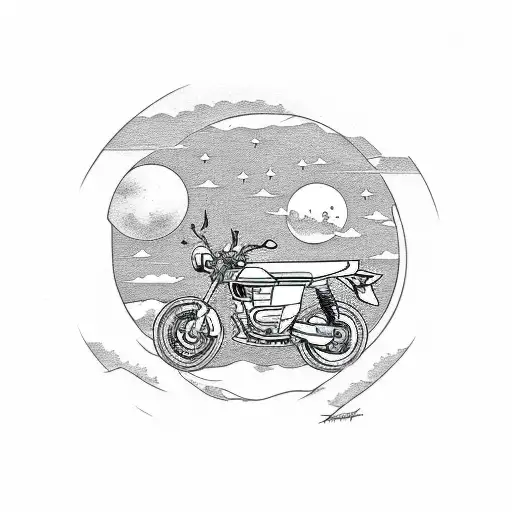 A sketch-style tattoo of a Honda Stepwgn RG 1 parked under a starry night sky tattoo design idea