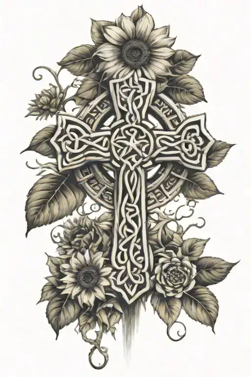 Celtic cross, tree of life, sunflower tattoo design idea
