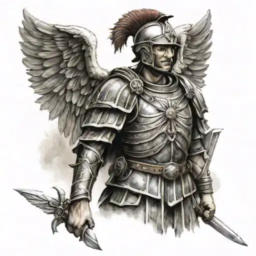 Roman soldier wings tattoo design idea