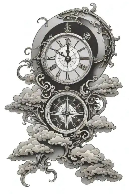Clock, Clouds, Christian Cross, Moon combined tattoo design idea