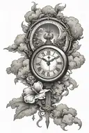 Clock, Clouds, Christian Cross, Moon combined tattoo design idea
