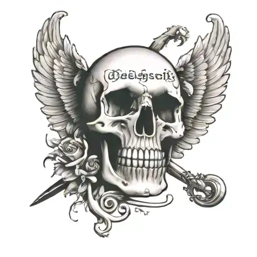 Generate tattoo options based on this phrase: I weigh my deeds on my father's scales And I balance them with coffin nail tattoo design idea