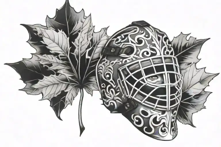 hockey goalie mask Canadian leaf tattoo design idea