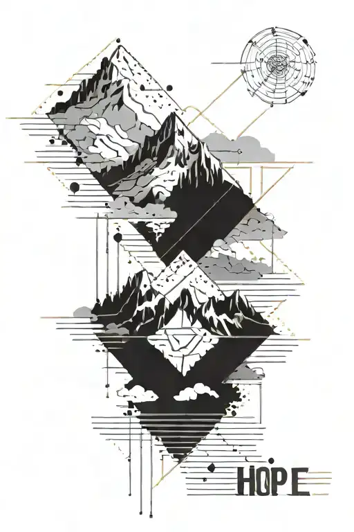 A geometric mountain landscape with a hidden message in Morse code representing hope and strength in the fight against multiple sclerosis tattoo design idea