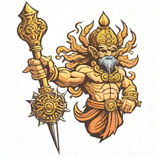 Hanuman mace and shiv trident together  tattoo design idea