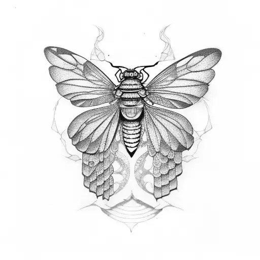 cicada and mantra tattoo design idea
