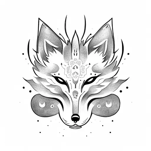 kitsune mask flower tattoo design idea