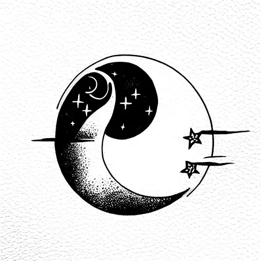 vertical line with rose, branch around the moon, shine star, fine line tattoo design idea