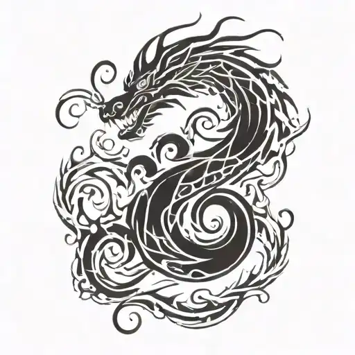 Triathlon dragon flames 2 children tattoo design idea