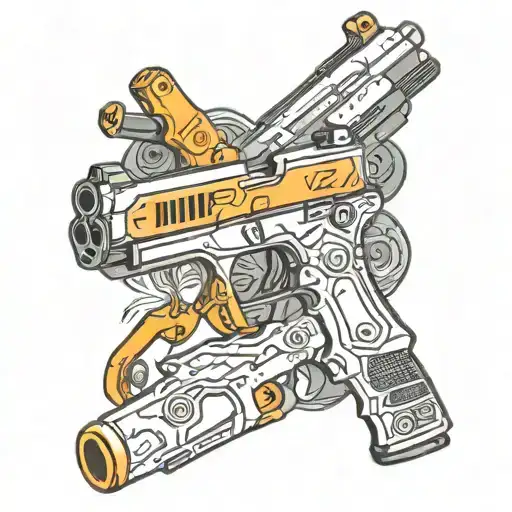 glock hand gun, assault shotgun, samauri, dirtbike tattoo design idea