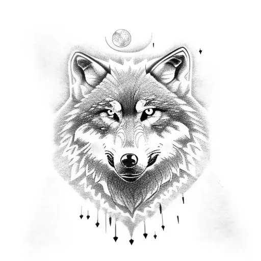 wolf trees moon tattoo design idea