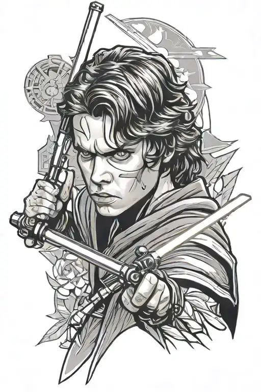 anakin skywalker and lightsaber tattoo design idea