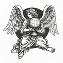 A blackwork design of an angel holding a globe, symbolizing peace and unity tattoo design idea