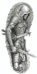 hooded angel holding a sword tattoo design idea