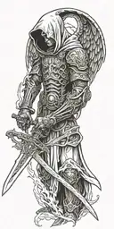 hooded angel holding a sword tattoo design idea