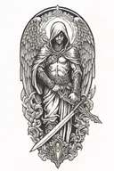 hooded angel holding a sword tattoo design idea