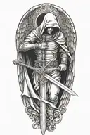 hooded angel holding a sword tattoo design idea