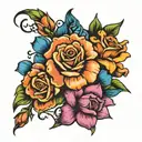 rose, larkspur flower and gladiolus flower blooming tattoo design idea
