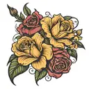 rose, larkspur flower and gladiolus flower blooming tattoo design idea