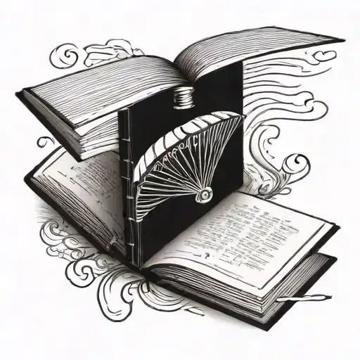 Black Work A detailed black tattoo of a book with a parachute bookmark tattoo design idea