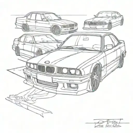 bmw e34 drift car tattoo design idea