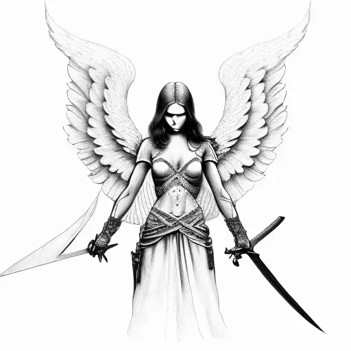 angel with sword tattoo design idea